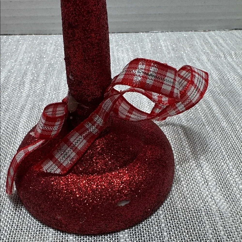 Candle Sticks red glitter flickering light battery operated 18”, 16” and 13” VTG